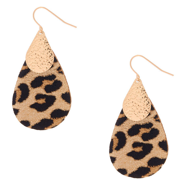 Gold and Red Leopard Earrings Hardboard Teardrop Dangle